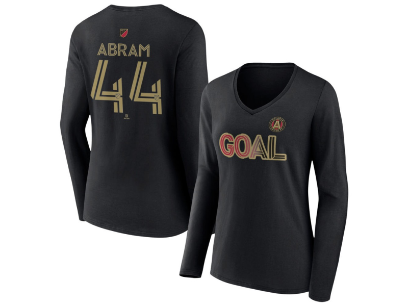 Women's Atlanta United FC Goal #44 Luis Abram V-Neck Long Sleeve T-Shirt - Black