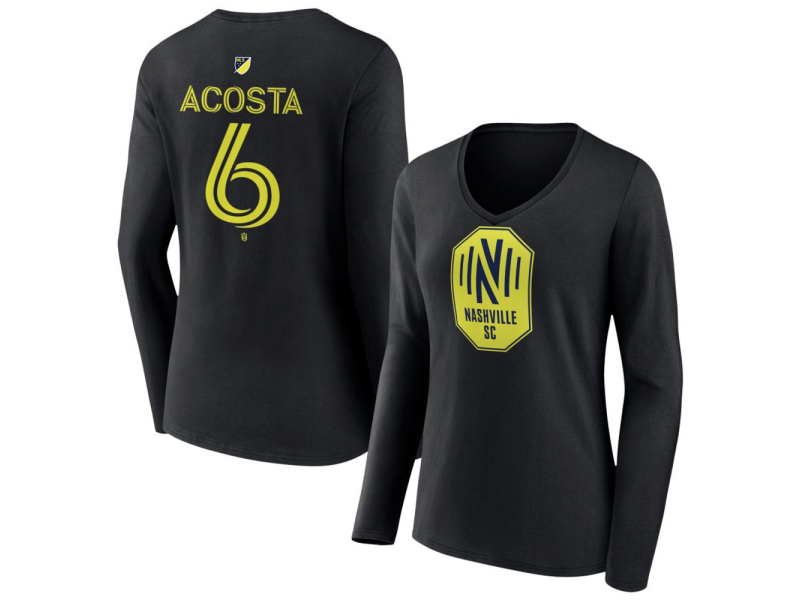 Women's Nashville SC #6 Bryan Acosta Team Authentic Long Sleeve V-Neck T-Shirt - Black