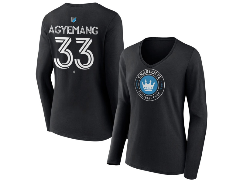 Women's Charlotte FC #33 Patrick Agyemang Team Authentic Long Sleeve V-Neck T-Shirt - Black