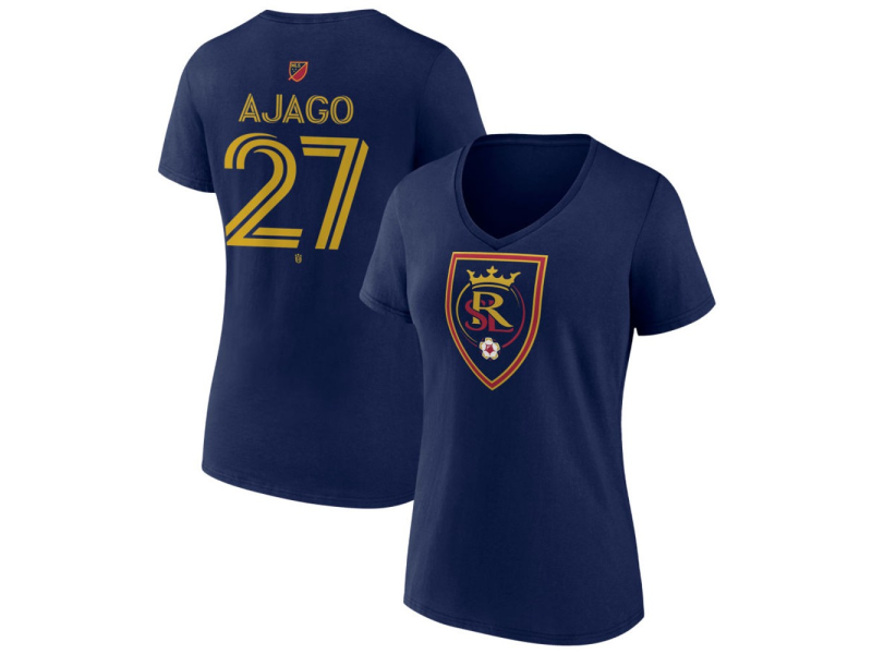 Women's Real Salt Lake #27 Forster Ajago Team Authentic V-Neck T-Shirt - Navy