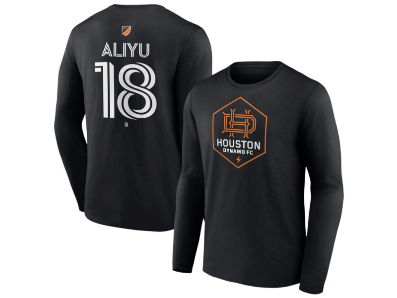 Men's Houston Dynamo FC Authentic Stack #18 Ibrahim Aliyu Long Sleeve T-Shirt - Black