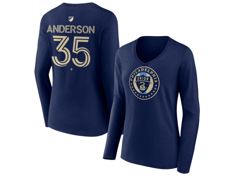 Women's Philadelphia Union #35 Marcus Anderson Team Authentic Long Sleeve V-Neck T-Shirt - Navy