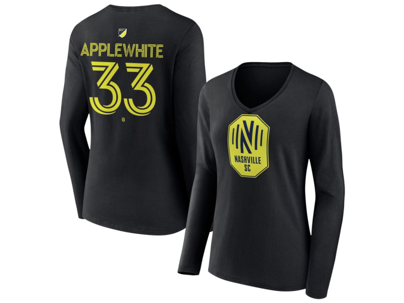 Women's Nashville SC #33 Chris Applewhite Team Authentic Long Sleeve V-Neck T-Shirt - Black
