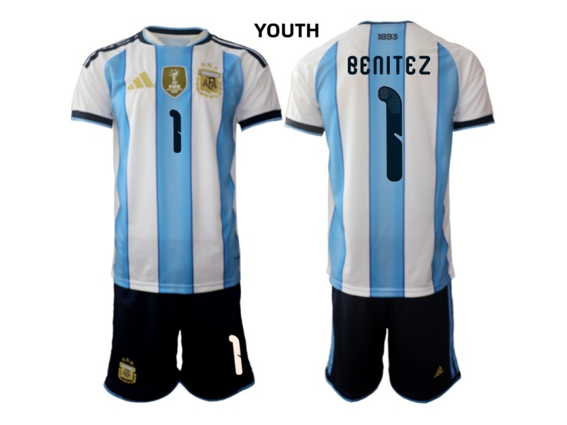 Youth BENITEZ Argentina 2026 World Cup Home Fan Jersey - Blue/White