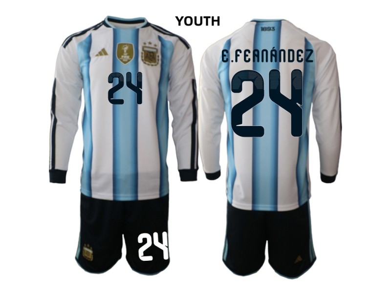 Youth E.FEANANDEZ Argentina 2026 World Cup Home Fan Jersey - Blue/White