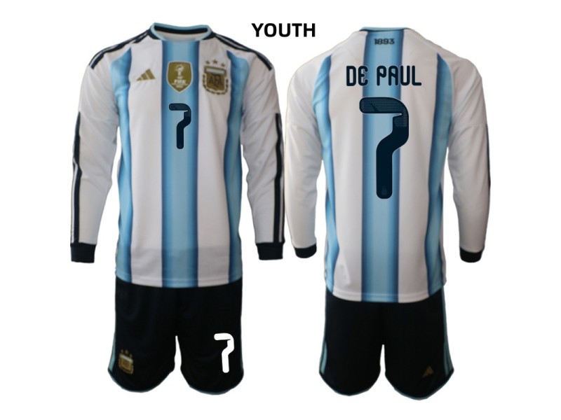Youth DE PAUL Argentina 2026 World Cup Home Fan Jersey - Blue/White
