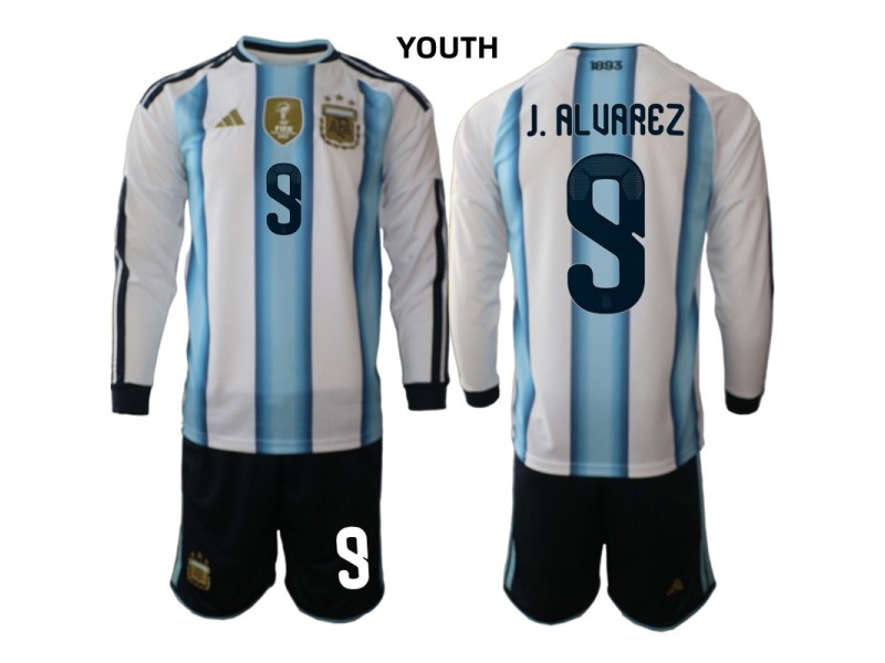 Youth J.ALVAREZ Argentina 2026 World Cup Home Fan Jersey - Blue/White