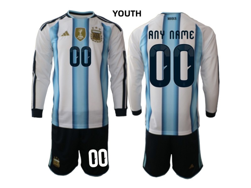 Youth Custom Argentina 2026 World Cup Home Fan Jersey - Blue/White