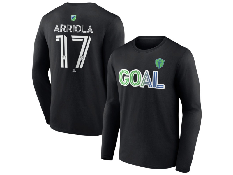 Men's Seattle Sounders FC Goal #17 Paul Arriola Long Sleeve T-Shirt - Black