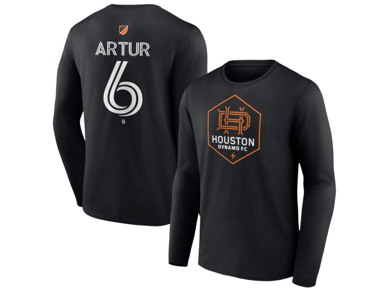 Youth Houston Dynamo FC Authentic Stack #6 Artur De Lima Long Sleeve T-Shirt - Black