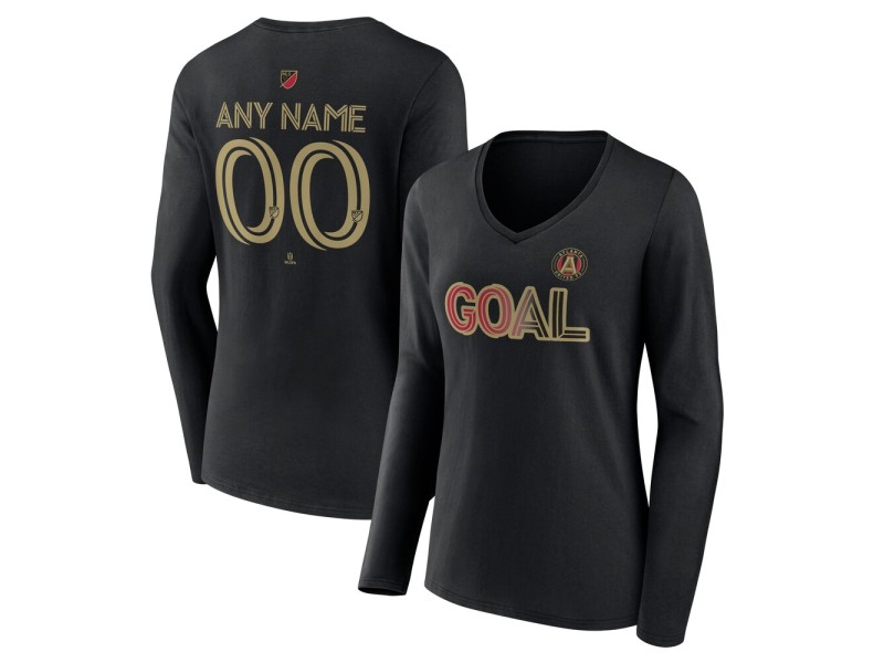 Women's Atlanta United FC Goal Custom V-Neck Long Sleeve T-Shirt - Black