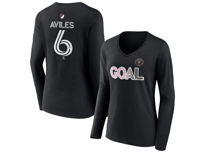 Women's Inter Miami CF Goal #6 Tomas Aviles V-Neck Long Sleeve T-Shirt - Black