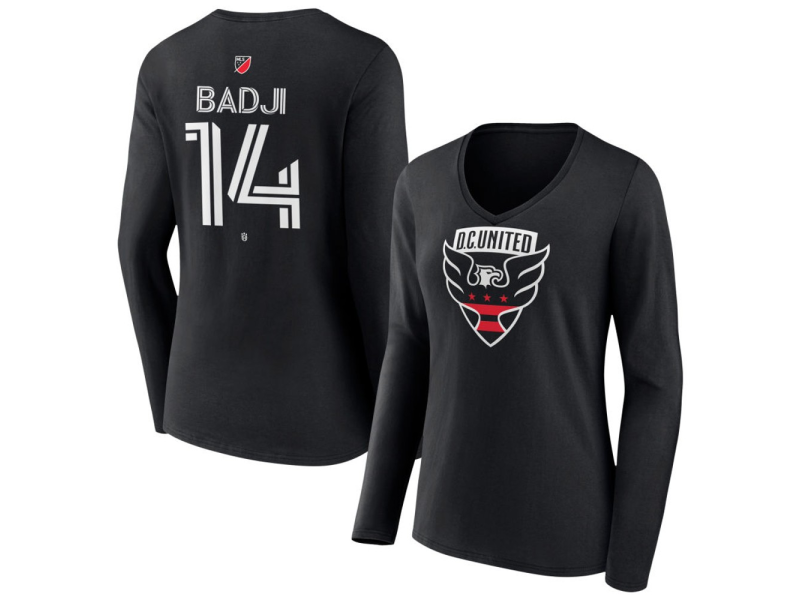 Women's D.C. United #14 Dominique Badji Team Authentic Long Sleeve V-Neck T-Shirt - Black