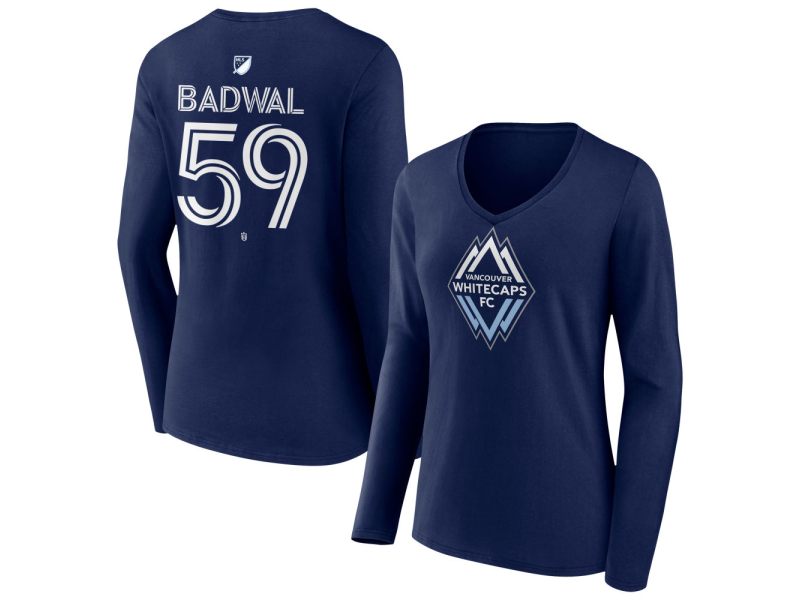 Women's Vancouver Whitecaps FC #59 Javon Badwal Team Authentic Long Sleeve V-Neck T-Shirt - Navy