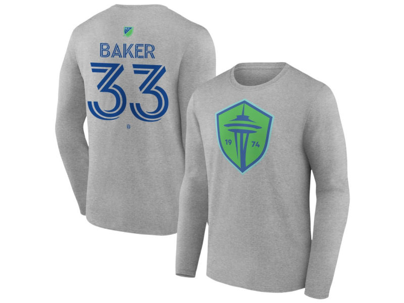 Youth Seattle Sounders FC Authentic Stack #33 Cody Baker Long Sleeve T-Shirt - Gray