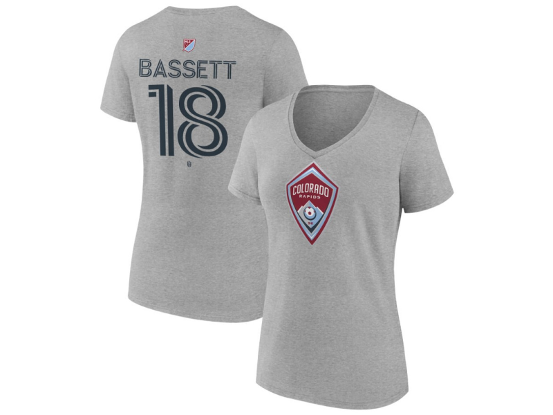 Women's Colorado Rapids #18 Sam Bassett Team Authentic V-Neck T-Shirt - Gray
