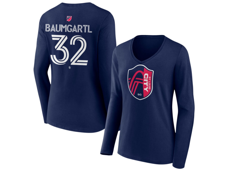 Women's St. Louis City SC #32 Timo Baumgartl Team Authentic Long Sleeve V-Neck T-Shirt - Navy