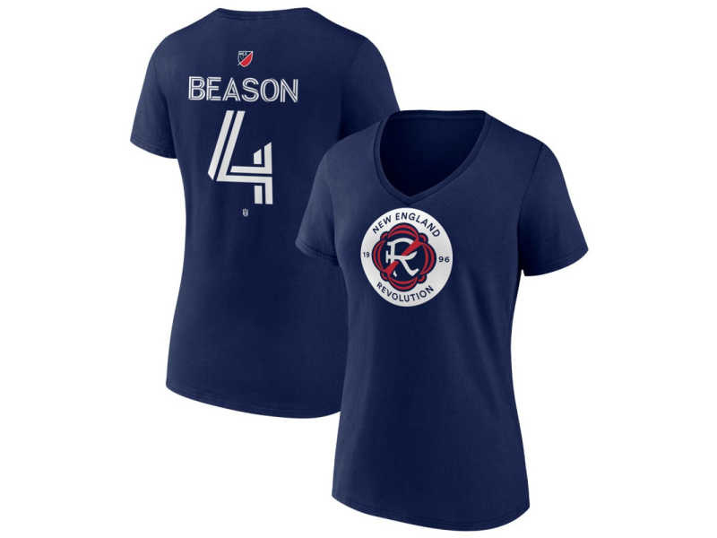 Women's New England Revolution #4 Tanner Beason Team Authentic V-Neck T-Shirt - Navy
