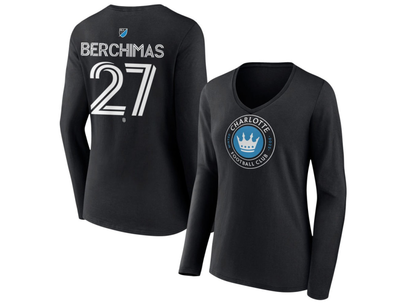 Women's Charlotte FC #27 Nimfasha Berchimas Team Authentic Long Sleeve V-Neck T-Shirt - Black