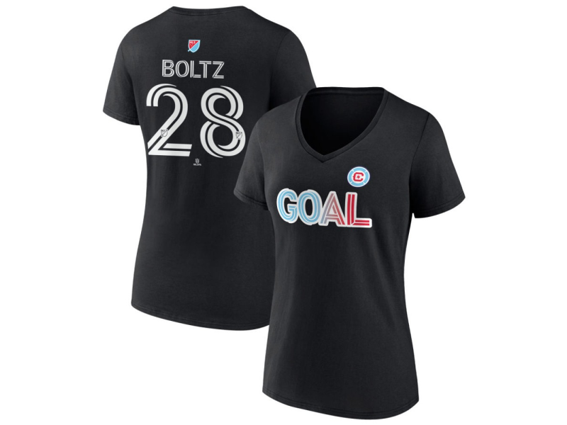 Women's Chicago Fire Goal #28 Dean Boltz V-Neck T-Shirt - Black