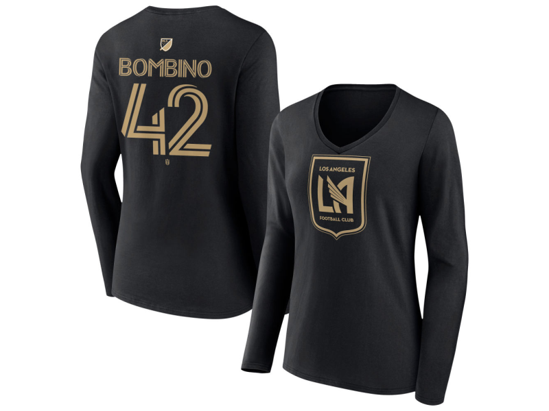 Women's LAFC #42 Luca Bombino Team Authentic Long Sleeve V-Neck T-Shirt - Black