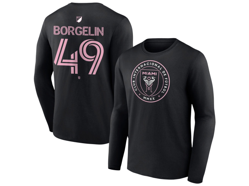 Men's Inter Miami CF Authentic Stack #49 Shanyder Borgelin Long Sleeve T-Shirt - Black