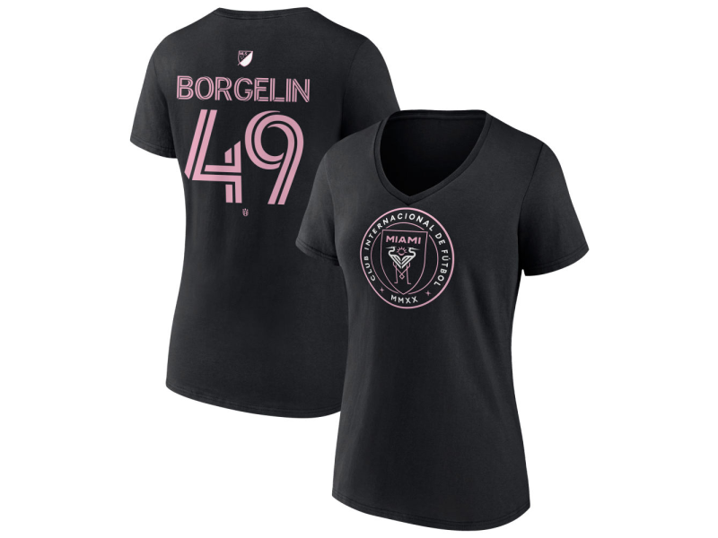 Women's Inter Miami CF Authentic Stack #49 Shanyder Borgelin V-Neck T-Shirt - Black