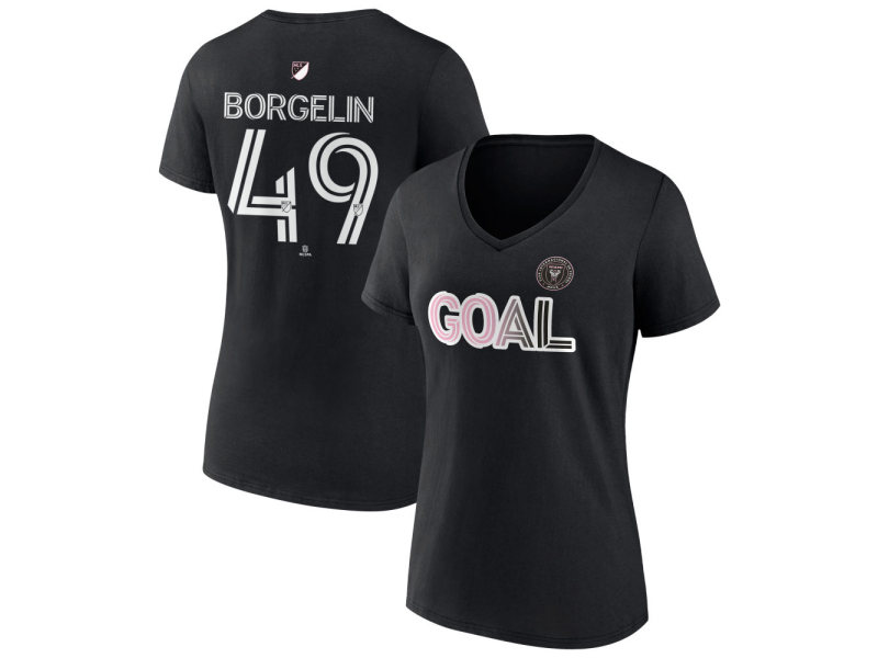 Women's Inter Miami CF Goal #49 Shanyder Borgelin V-Neck T-Shirt - Black