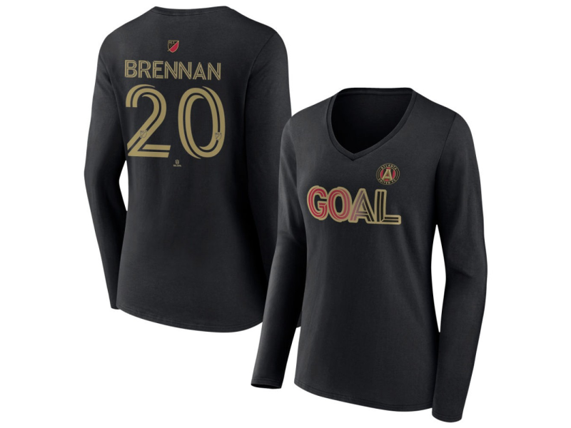 Women's Atlanta United FC Goal #20 Luke Brennan V-Neck Long Sleeve T-Shirt - Black