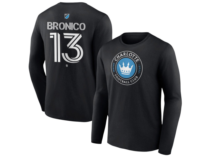Men's Charlotte FC #13 Brandt Bronico Team Authentic Long Sleeve T-Shirt - Black