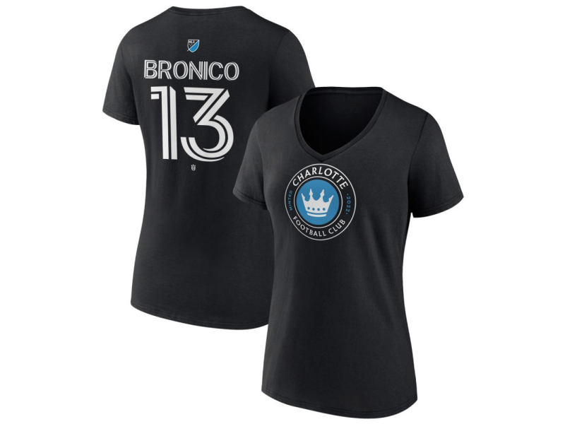 Women's Charlotte FC #13 Brandt Bronico Team Authentic V-Neck T-Shirt - Black