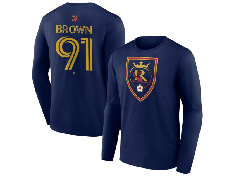Men's Real Salt Lake #91 Javain Brown Team Authentic Long Sleeve T-Shirt - Navy