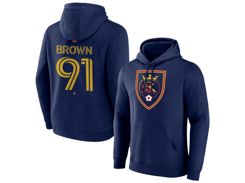 Men's Real Salt Lake #91 Javain Brown Team Authentic Pullover Hoodie - Navy