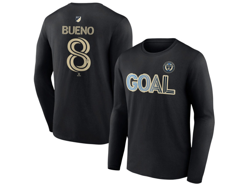Men's Philadelphia Union Goal #8 Jesus Bueno Long Sleeve T-Shirt - Black