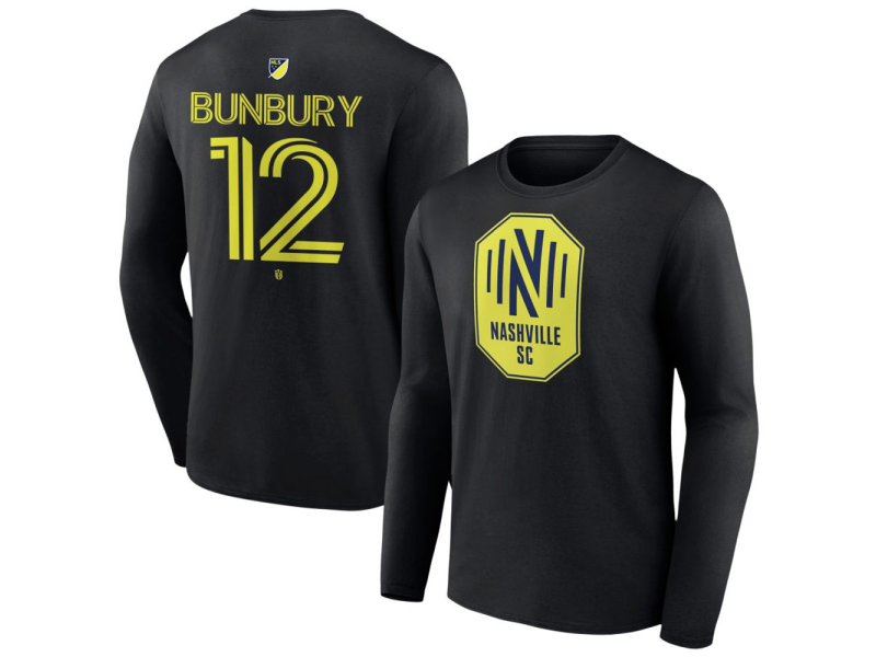 Men's Nashville SC #12 Teal Bunbury Team Authentic Long Sleeve T-Shirt - Black