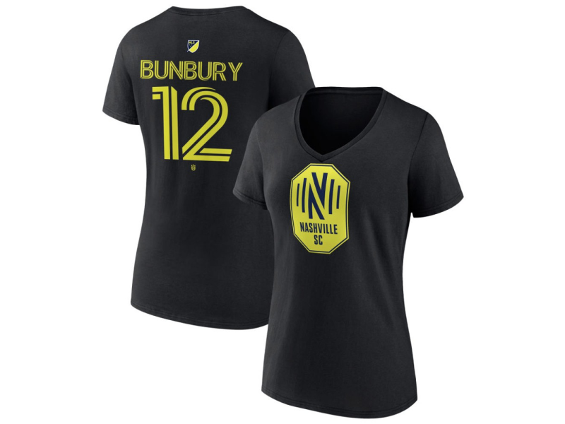Women's Nashville SC #12 Teal Bunbury Team Authentic V-Neck T-Shirt - Black