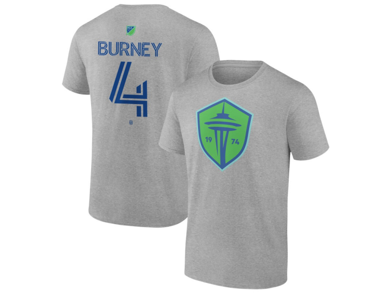 Men's Seattle Sounders FC Authentic Stack #4 Leo Burney T-Shirt - Gray