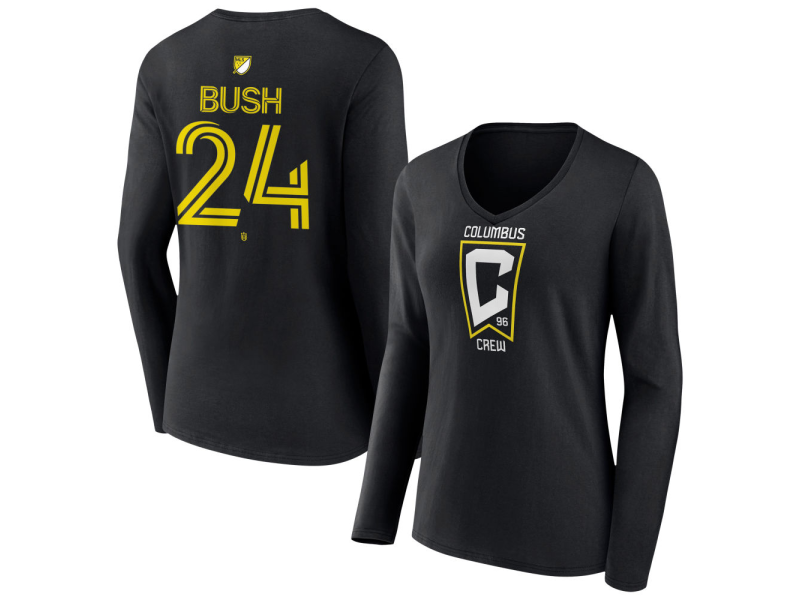 Women's Columbus Crew #24 Evan Bush Team Authentic Long Sleeve V-Neck T-Shirt - Black