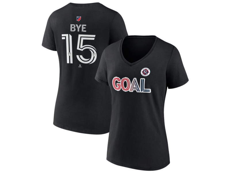Women's New England Revolution Goal #15 Brandon Bye V-Neck T-Shirt - Black