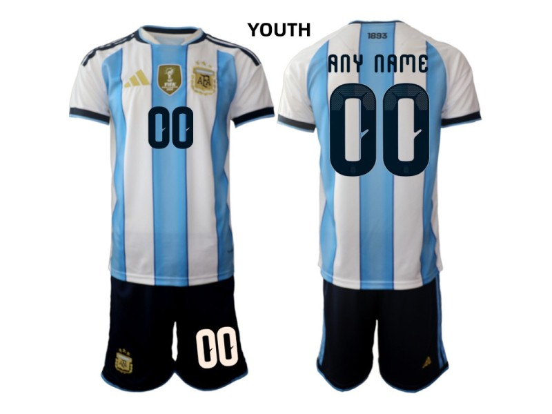 Youth Custom Argentina 2026 World Cup Home Fan Jersey - Blue/White