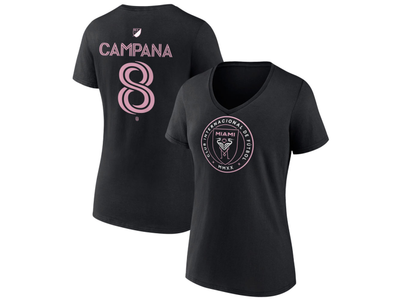 Women's Inter Miami CF Authentic Stack #8 Leonardo Campana V-Neck T-Shirt - Black