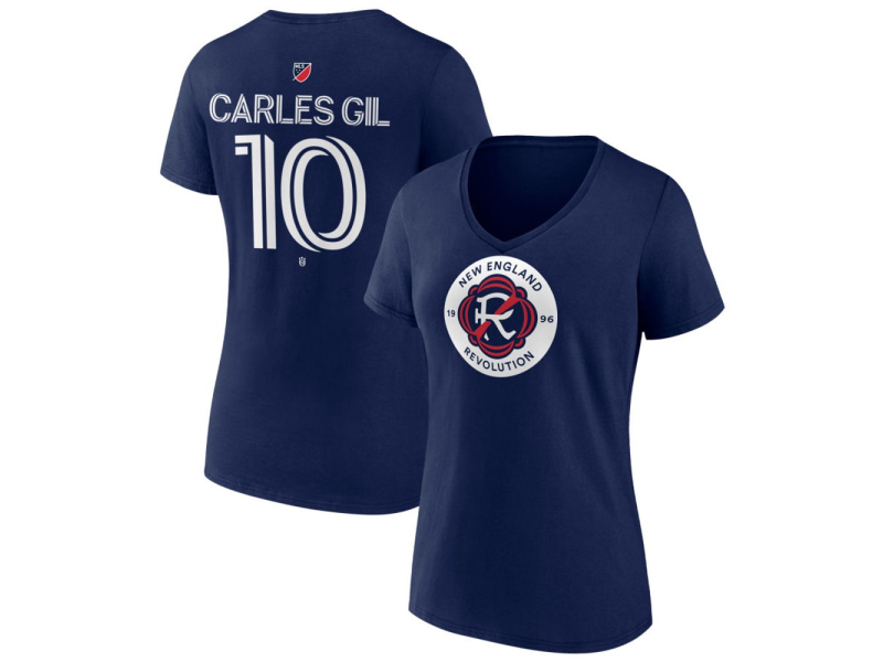 Women's New England Revolution #10 Carles Gil Team Authentic V-Neck T-Shirt - Navy