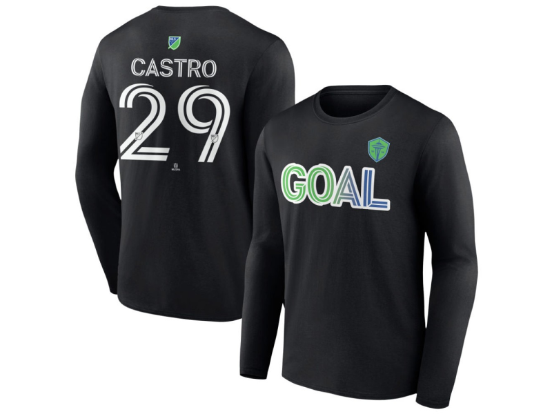 Men's Seattle Sounders FC Goal #29 Jacob Castro Long Sleeve T-Shirt - Black