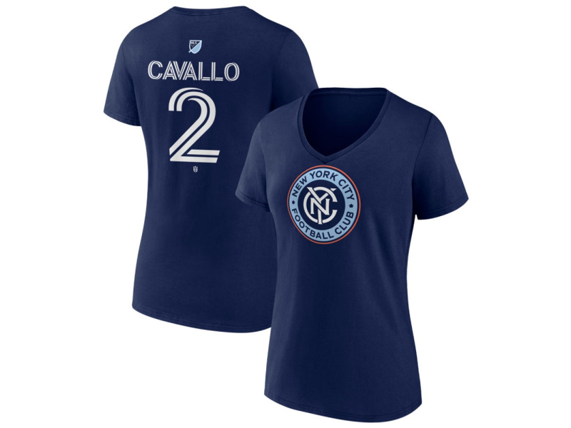 Women's New York City FC #2 Nico Cavallo Team Authentic V-Neck T-Shirt - Navy