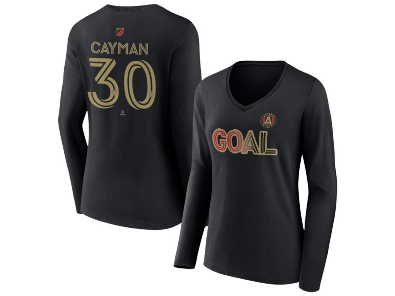 Women's Atlanta United FC Goal #30 Cayman Togashi V-Neck Long Sleeve T-Shirt - Black