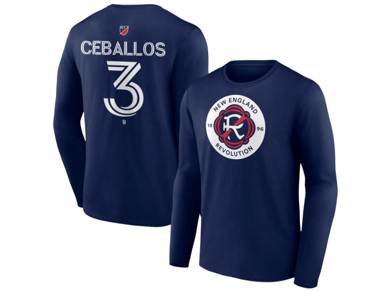 Men's New England Revolution #3 Brayan Ceballos Team Authentic Long Sleeve T-Shirt - Navy