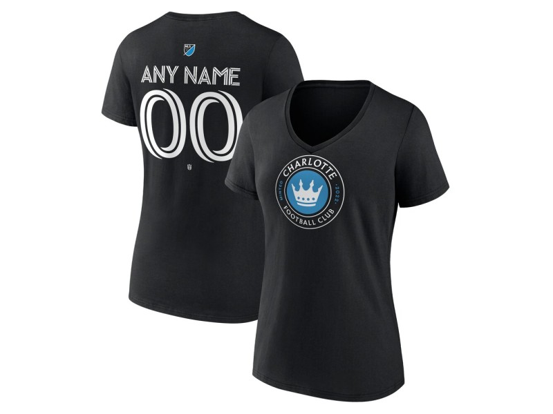 Women's Charlotte FC Custom Team Authentic V-Neck T-Shirt - Black