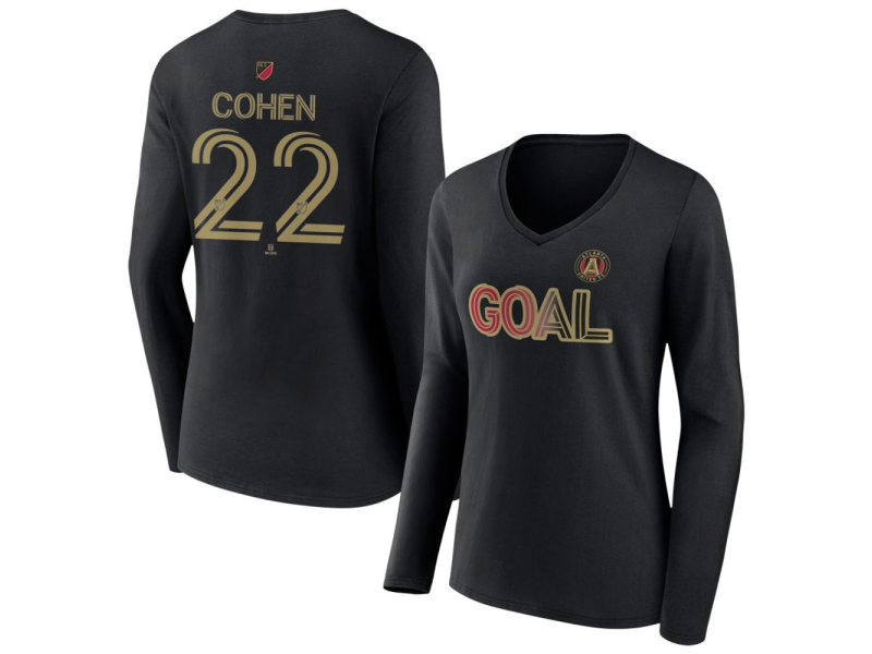 Women's Atlanta United FC Goal #22 Josh Cohen V-Neck Long Sleeve T-Shirt - Black