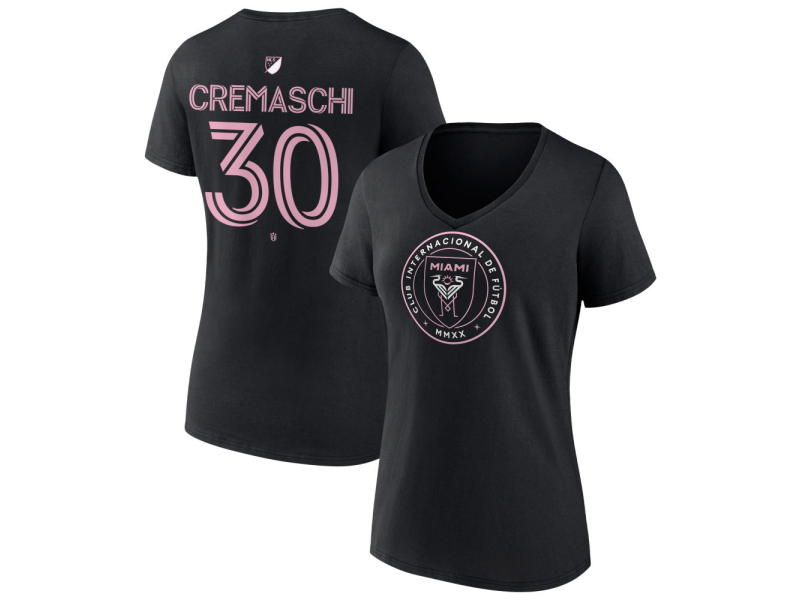 Women's Inter Miami CF Authentic Stack #30 Benjamin Cremaschi V-Neck T-Shirt - Black