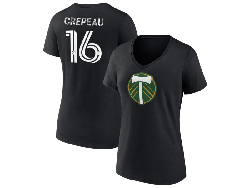 Women's Portland Timbers #16 Maxime Crepeau V-Neck T-Shirt - Black